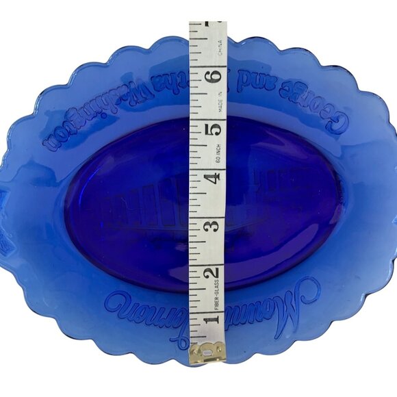 VTG Avon Blue Glass Mount Vernon George & Martha Washington Oval Plate 7400 - Picture 7 of 8